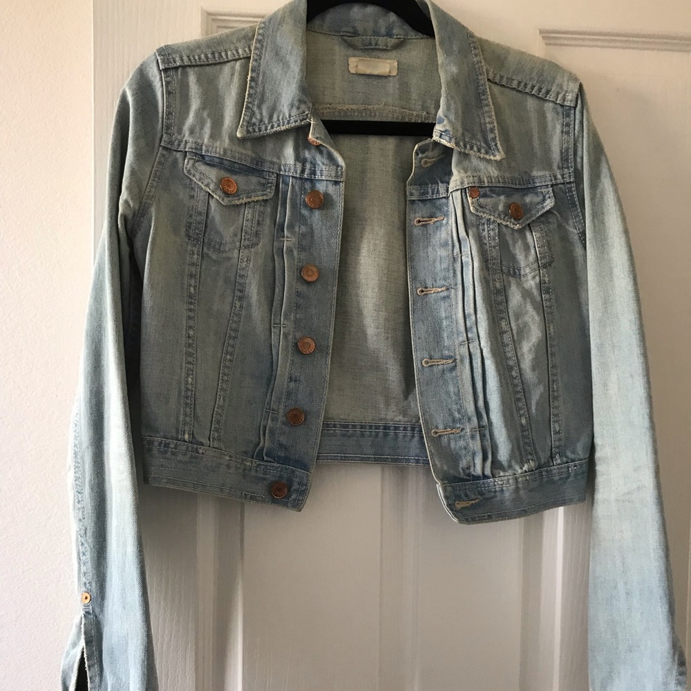 Cropped Distressed Denim Jacket